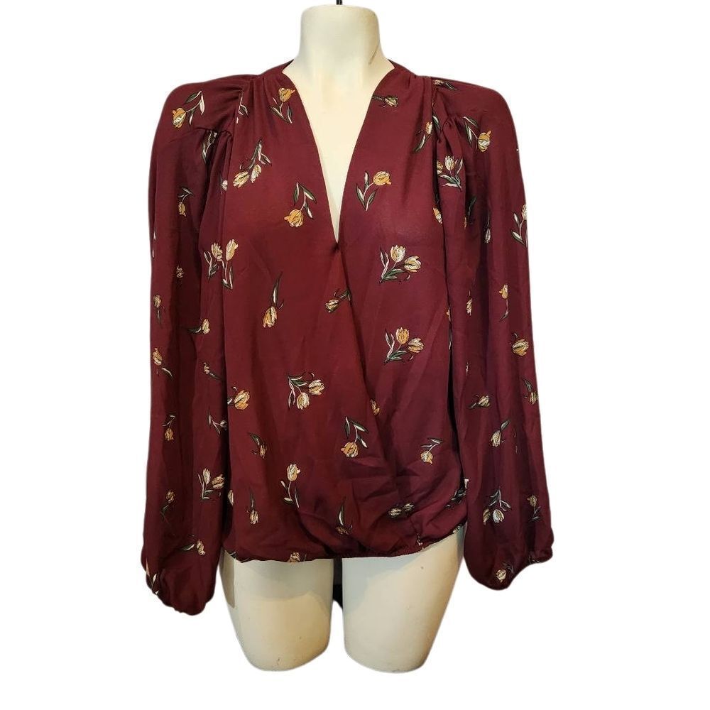 Elodie Floral Burgundy Women's Top‎ Size XL